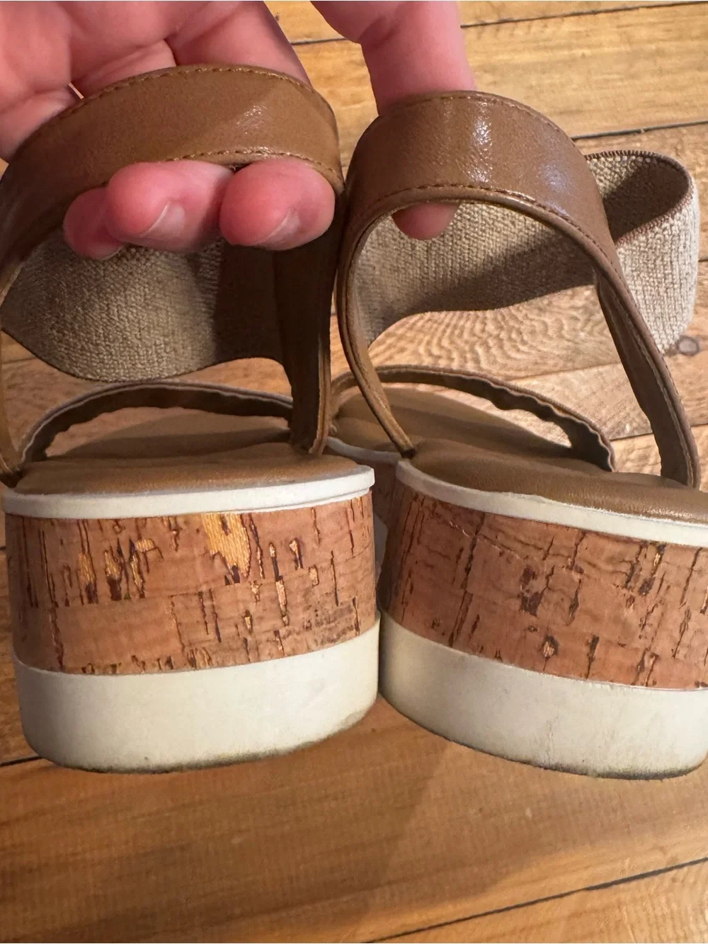 Seychelles Beige Fabric and Brown Platform Sandals